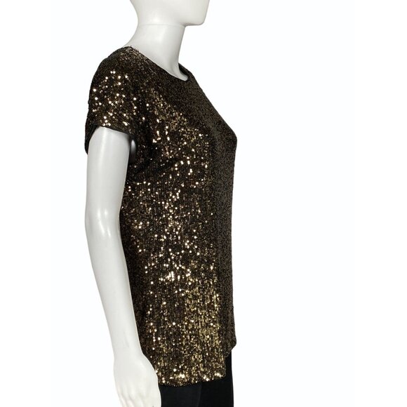 Cable & Gauge Womens Small Gold Black Sequin Lined Top Blouse New - Picture 3 of 9